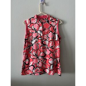 Tail Womens L Sleeveless 1/4  Zip Golf Top Pink Black Floral Pickleball Active
